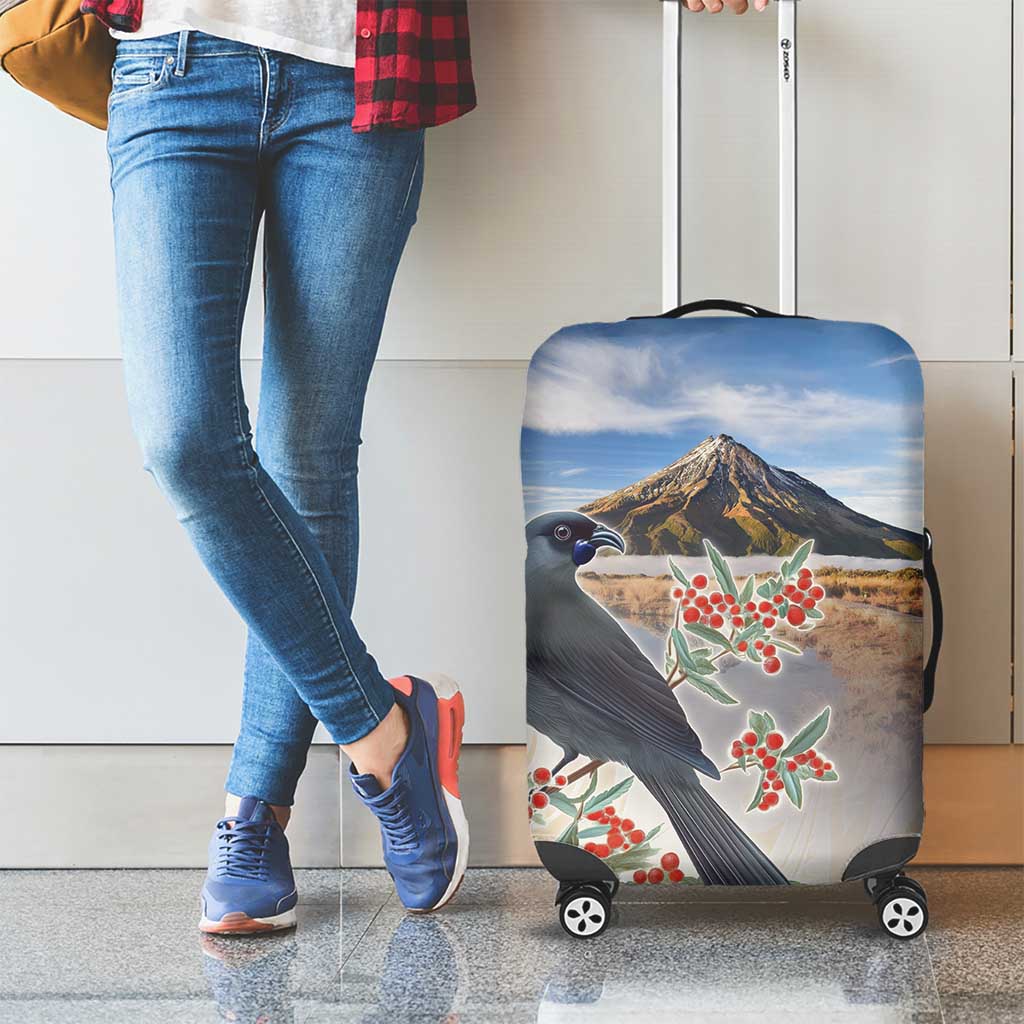 New Zealand Mount Taranaki Landscape Luggage Cover Kokako Bird Polynesian Style