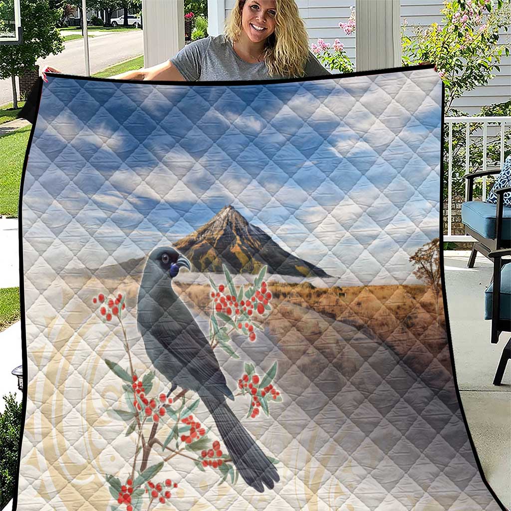 New Zealand Mount Taranaki Landscape Quilt Kokako Bird Polynesian Style LT05 Blue - Polynesian Pride