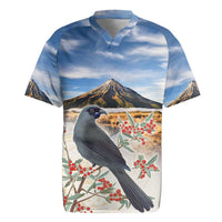 New Zealand Mount Taranaki Landscape Rugby Jersey Kokako Bird Polynesian Style