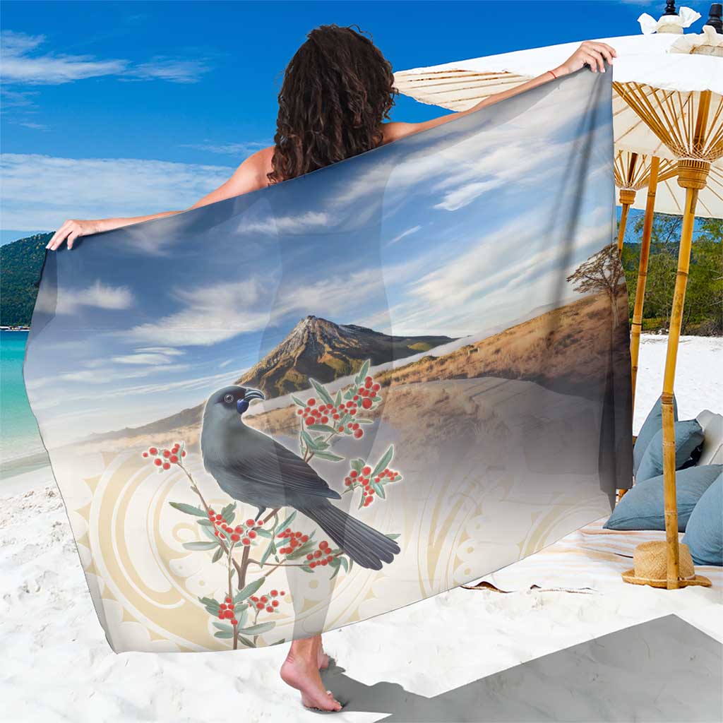 New Zealand Mount Taranaki Landscape Sarong Kokako Bird Polynesian Style LT05 One Size 44 x 66 inches Blue - Polynesian Pride