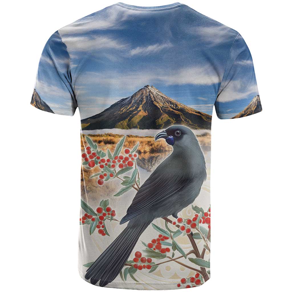 New Zealand Mount Taranaki Landscape T Shirt Kokako Bird Polynesian Style LT05 - Polynesian Pride