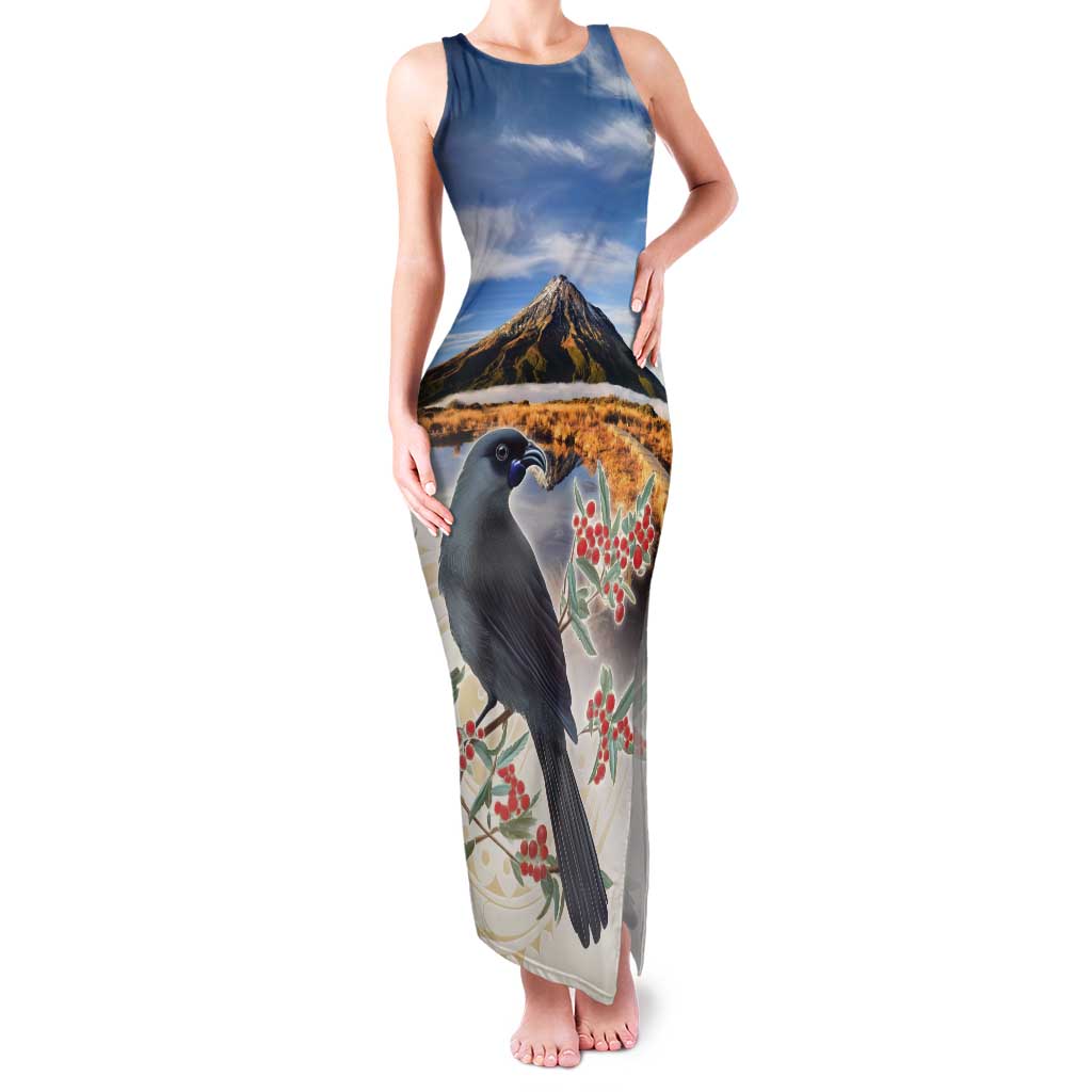 New Zealand Mount Taranaki Landscape Tank Maxi Dress Kokako Bird Polynesian Style LT05 Women Blue - Polynesian Pride