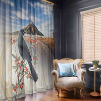 New Zealand Mount Taranaki Landscape Window Curtain Kokako Bird Polynesian Style LT05 - Polynesian Pride