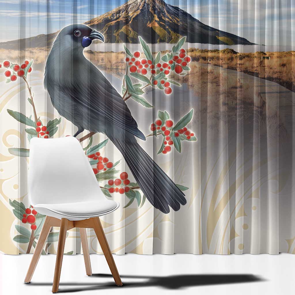 New Zealand Mount Taranaki Landscape Window Curtain Kokako Bird Polynesian Style LT05 - Polynesian Pride