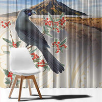 New Zealand Mount Taranaki Landscape Window Curtain Kokako Bird Polynesian Style LT05 - Polynesian Pride