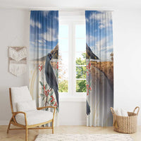 New Zealand Mount Taranaki Landscape Window Curtain Kokako Bird Polynesian Style LT05 - Polynesian Pride