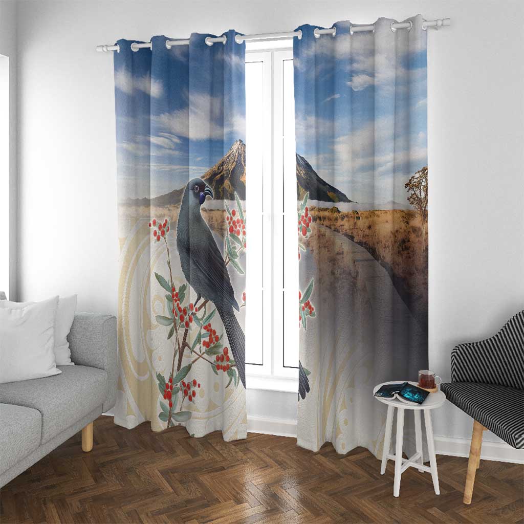 New Zealand Mount Taranaki Landscape Window Curtain Kokako Bird Polynesian Style LT05 With Grommets Blue - Polynesian Pride