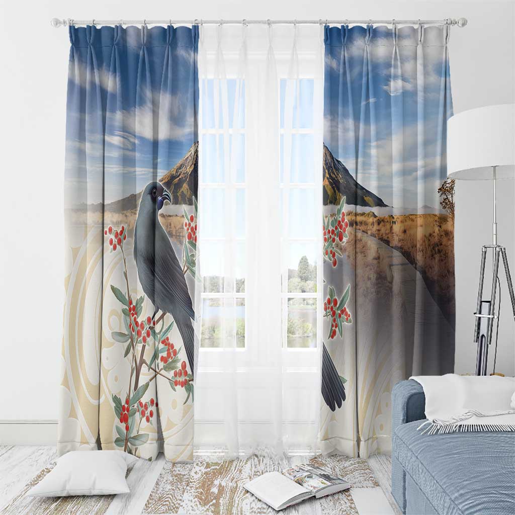 New Zealand Mount Taranaki Landscape Window Curtain Kokako Bird Polynesian Style LT05 - Polynesian Pride