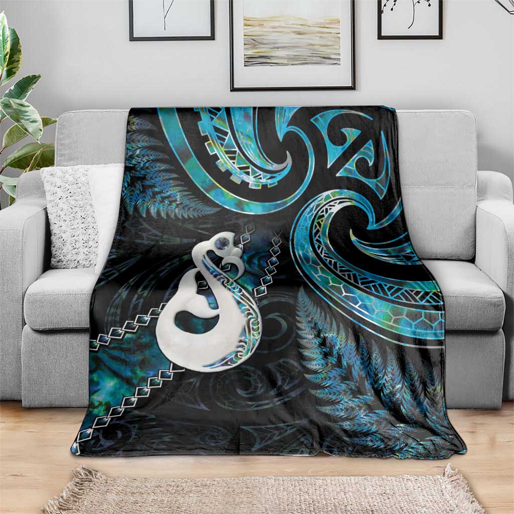 New Zealand Aotearoa Blanket Maori Manaia Paua Shell Glitter Turquoise