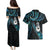 New Zealand Aotearoa Couples Matching Puletasi and Hawaiian Shirt Maori Manaia Paua Shell Glitter Turquoise