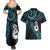 New Zealand Aotearoa Couples Matching Summer Maxi Dress and Hawaiian Shirt Maori Manaia Paua Shell Glitter Turquoise