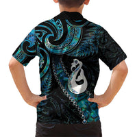 New Zealand Aotearoa Family Matching Short Sleeve Bodycon Dress and Hawaiian Shirt Maori Manaia Paua Shell Glitter Turquoise LT05 - Polynesian Pride