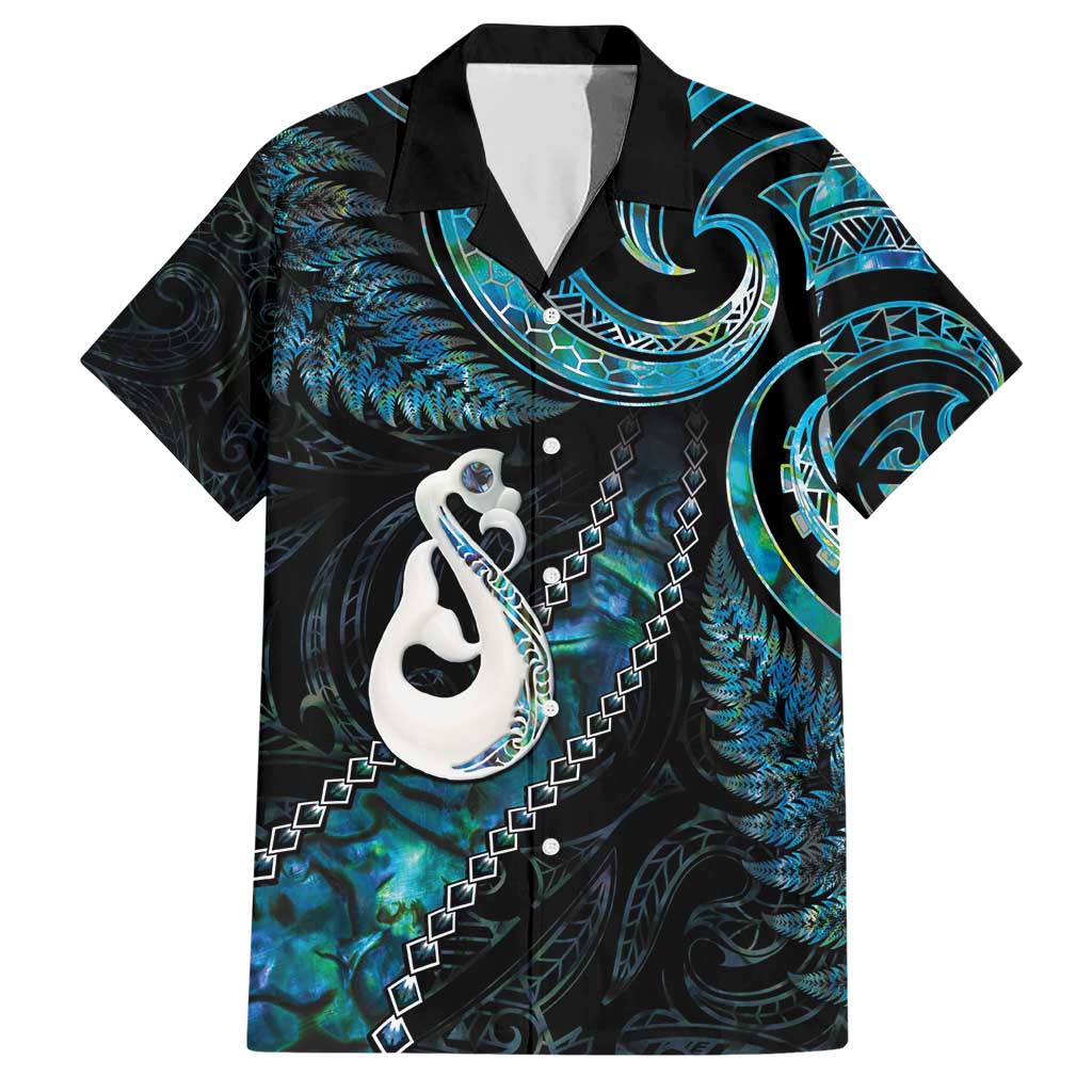 New Zealand Aotearoa Family Matching Short Sleeve Bodycon Dress and Hawaiian Shirt Maori Manaia Paua Shell Glitter Turquoise LT05 Dad's Shirt - Short Sleeve Turquoise - Polynesian Pride