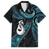 New Zealand Aotearoa Family Matching Short Sleeve Bodycon Dress and Hawaiian Shirt Maori Manaia Paua Shell Glitter Turquoise LT05 Dad's Shirt - Short Sleeve Turquoise - Polynesian Pride