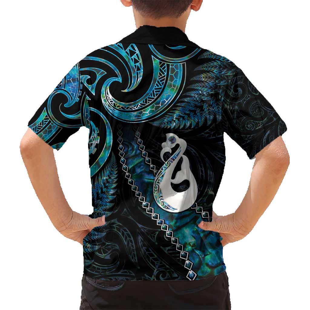 New Zealand Aotearoa Family Matching Tank Maxi Dress and Hawaiian Shirt Maori Manaia Paua Shell Glitter Turquoise LT05 - Polynesian Pride