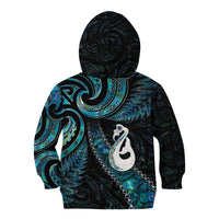New Zealand Aotearoa Kid Hoodie Maori Manaia Paua Shell Glitter Turquoise