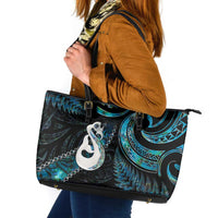 New Zealand Aotearoa Leather Tote Bag Maori Manaia Paua Shell Glitter Turquoise LT05 Turquoise - Polynesian Pride