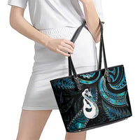 New Zealand Aotearoa Leather Tote Bag Maori Manaia Paua Shell Glitter Turquoise LT05 - Polynesian Pride