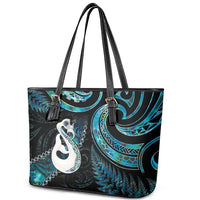 New Zealand Aotearoa Leather Tote Bag Maori Manaia Paua Shell Glitter Turquoise LT05 - Polynesian Pride