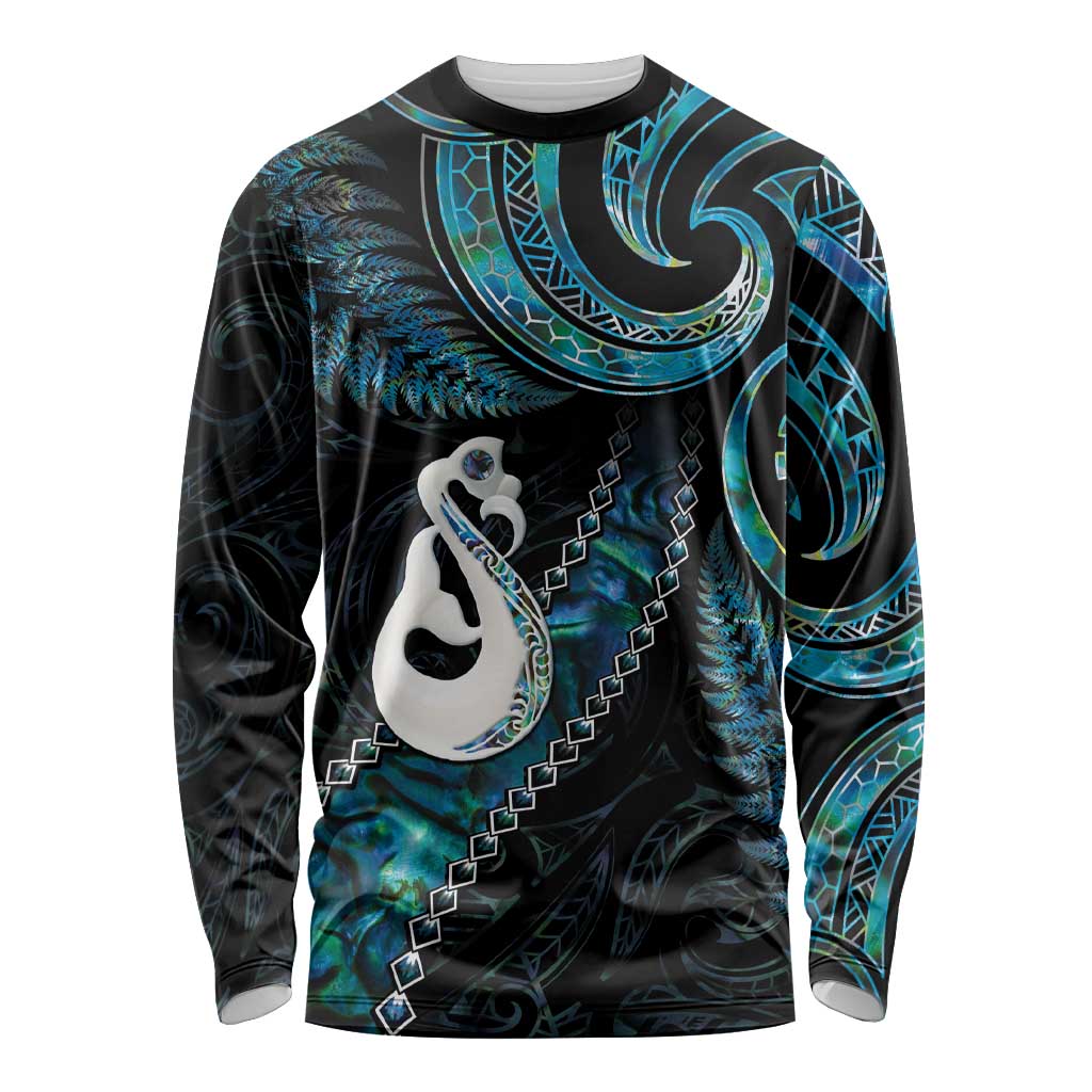 New Zealand Aotearoa Long Sleeve Shirt Maori Manaia Paua Shell Glitter Turquoise LT05 Unisex Turquoise - Polynesian Pride