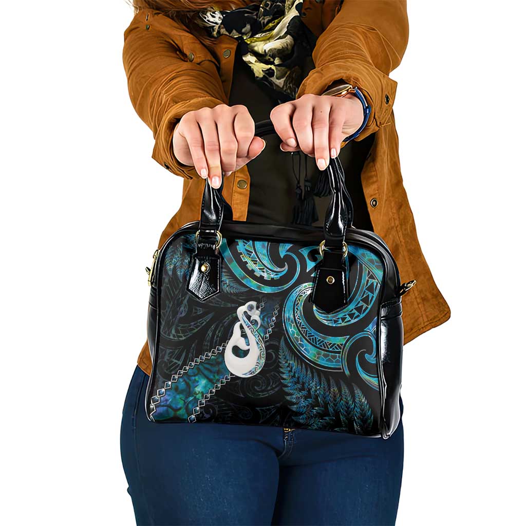 New Zealand Aotearoa Shoulder Handbag Maori Manaia Paua Shell Glitter Turquoise LT05 One Size Turquoise - Polynesian Pride