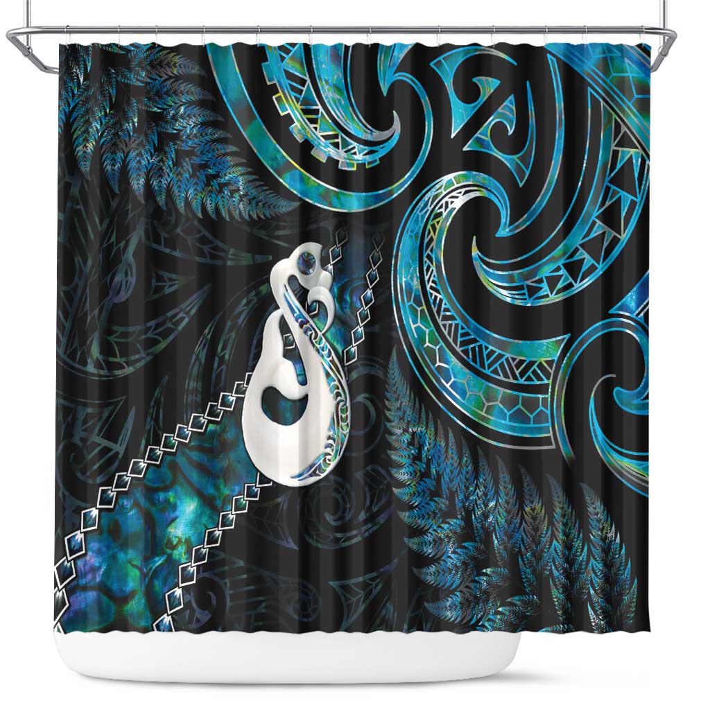 New Zealand Aotearoa Shower Curtain Maori Manaia Paua Shell Glitter Turquoise LT05 Turquoise - Polynesian Pride