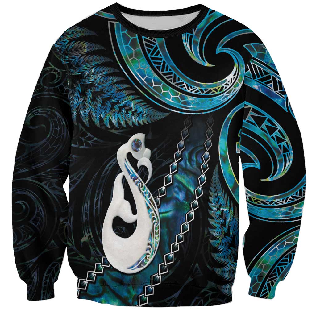 New Zealand Aotearoa Sweatshirt Maori Manaia Paua Shell Glitter Turquoise