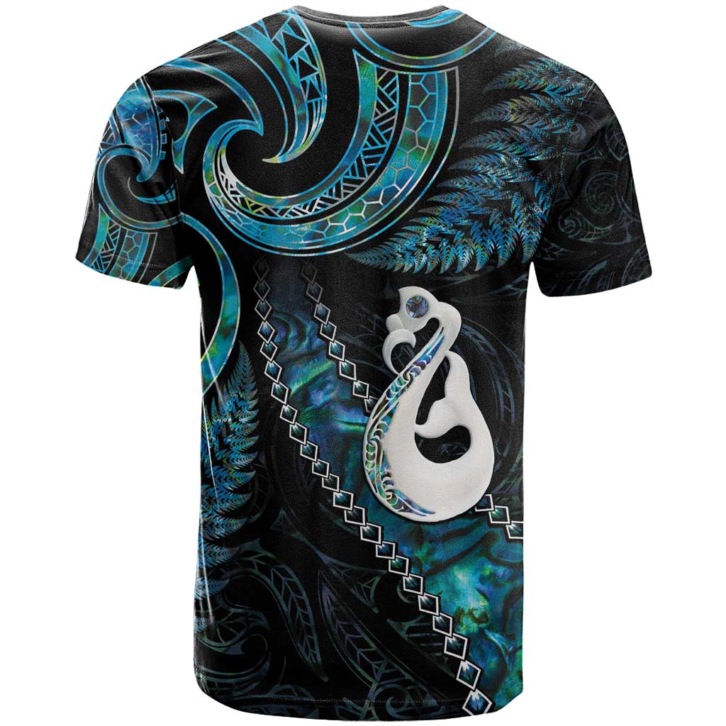 New Zealand Aotearoa T Shirt Maori Manaia Paua Shell Glitter Turquoise
