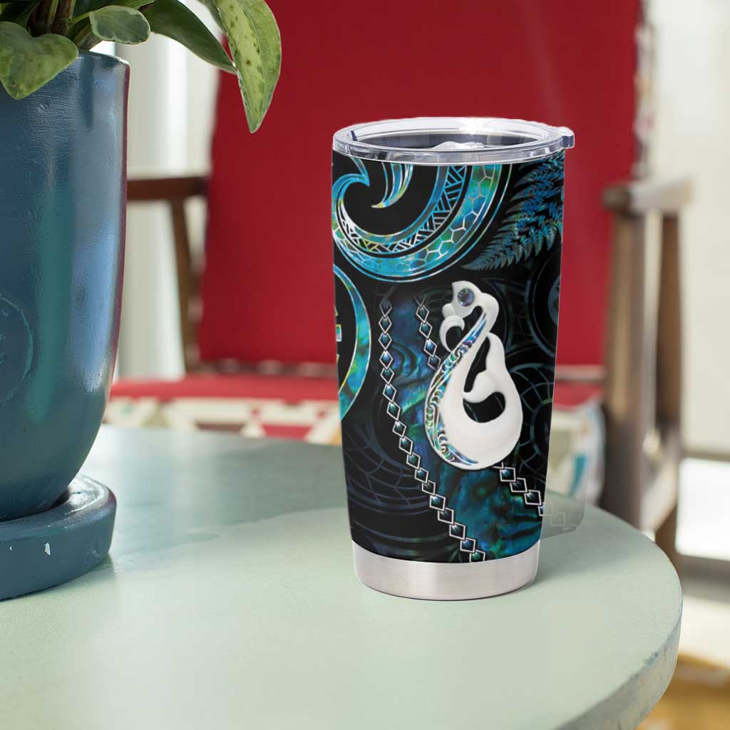 New Zealand Aotearoa Tumbler Cup Maori Manaia Paua Shell Glitter Turquoise