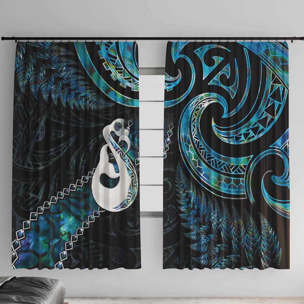 New Zealand Aotearoa Window Curtain Maori Manaia Paua Shell Glitter Turquoise LT05 With Hooks Turquoise - Polynesian Pride