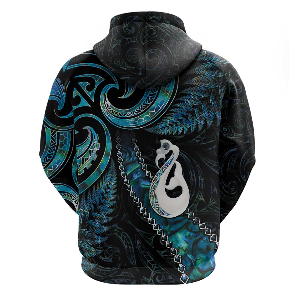 New Zealand Aotearoa Zip Hoodie Maori Manaia Paua Shell Glitter Turquoise LT05 - Polynesian Pride