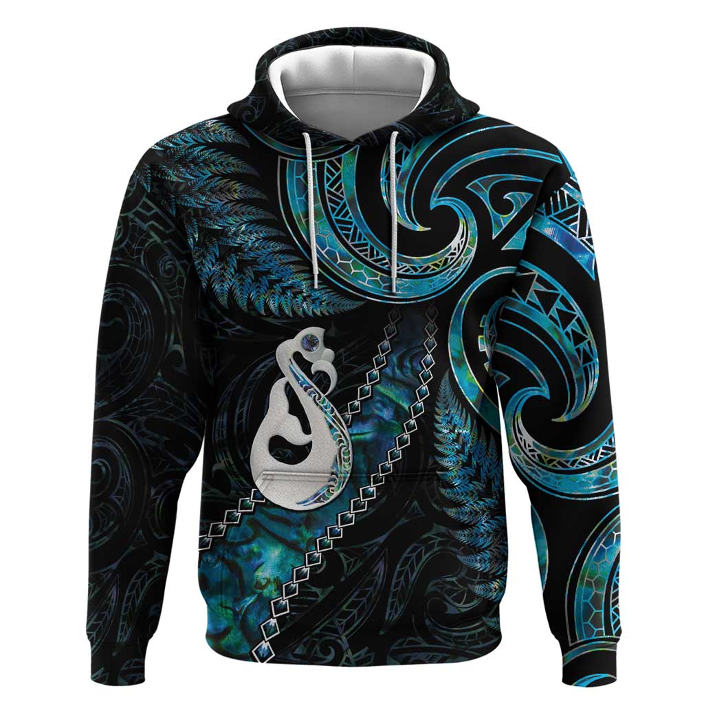 New Zealand Aotearoa Zip Hoodie Maori Manaia Paua Shell Glitter Turquoise LT05 Pullover Hoodie Turquoise - Polynesian Pride