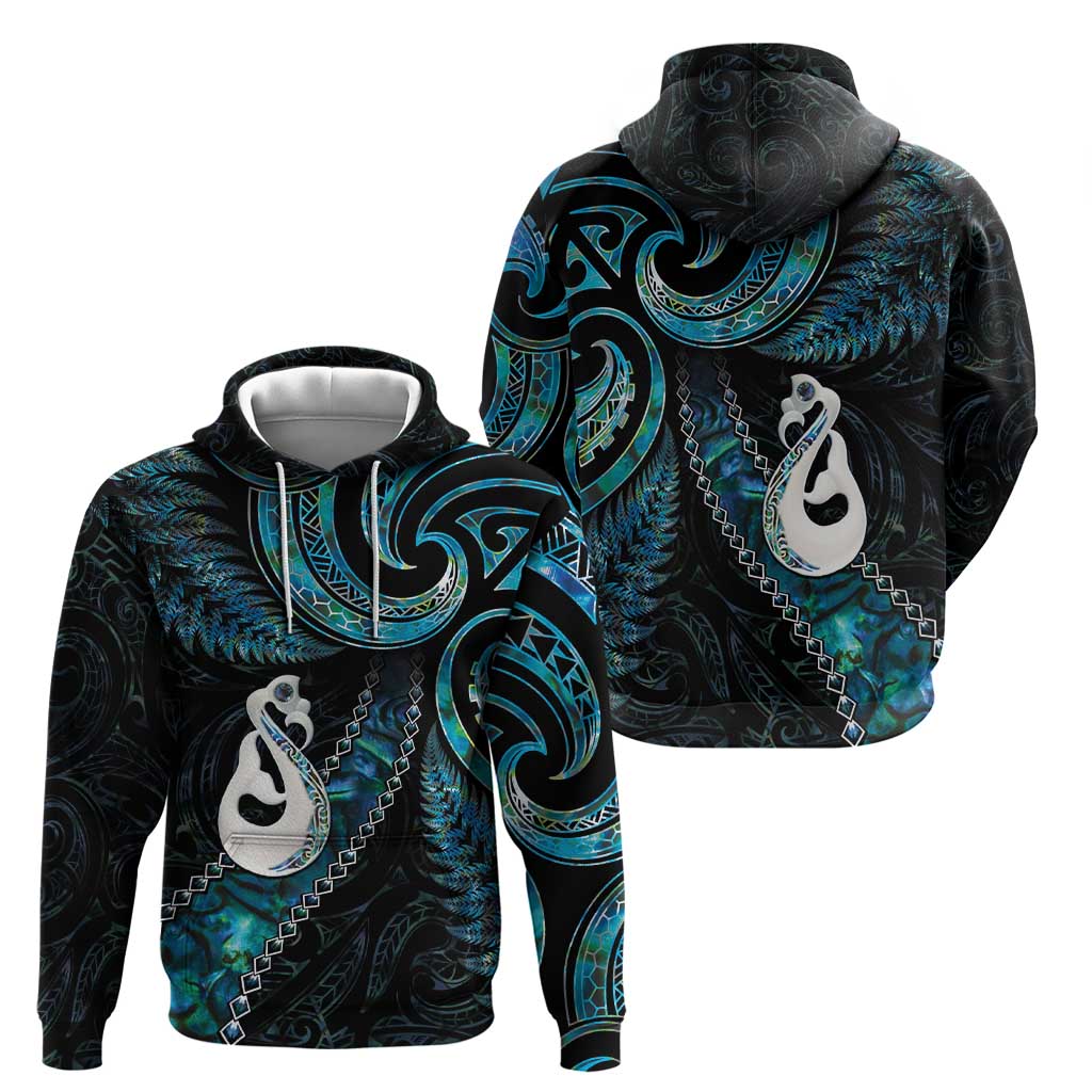 New Zealand Aotearoa Zip Hoodie Maori Manaia Paua Shell Glitter Turquoise LT05 - Polynesian Pride