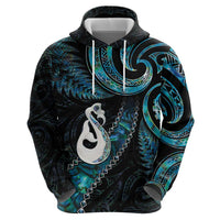 New Zealand Aotearoa Zip Hoodie Maori Manaia Paua Shell Glitter Turquoise LT05 - Polynesian Pride