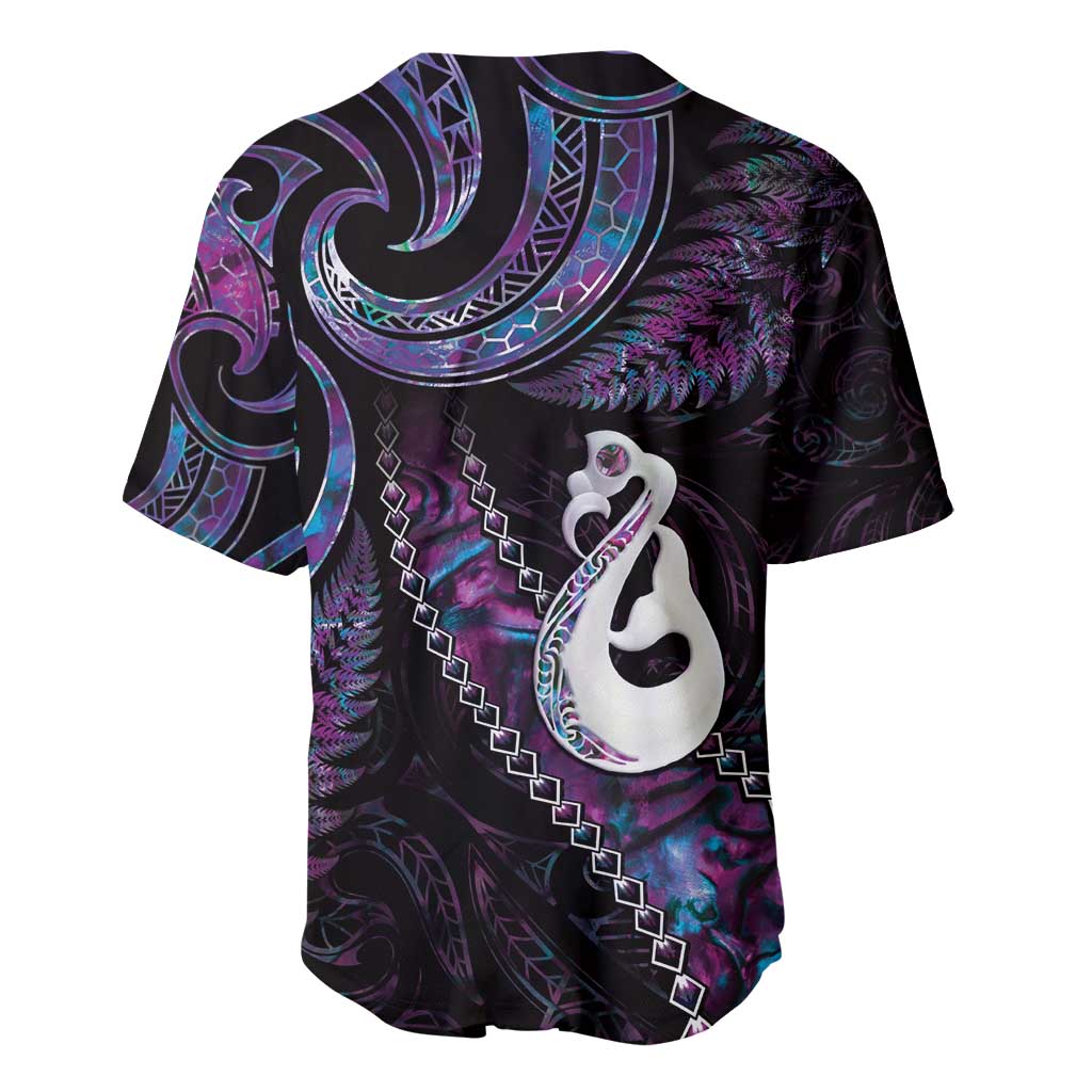 New Zealand Aotearoa Baseball Jersey Maori Manaia Paua Shell Glitter Purple LT05 - Polynesian Pride