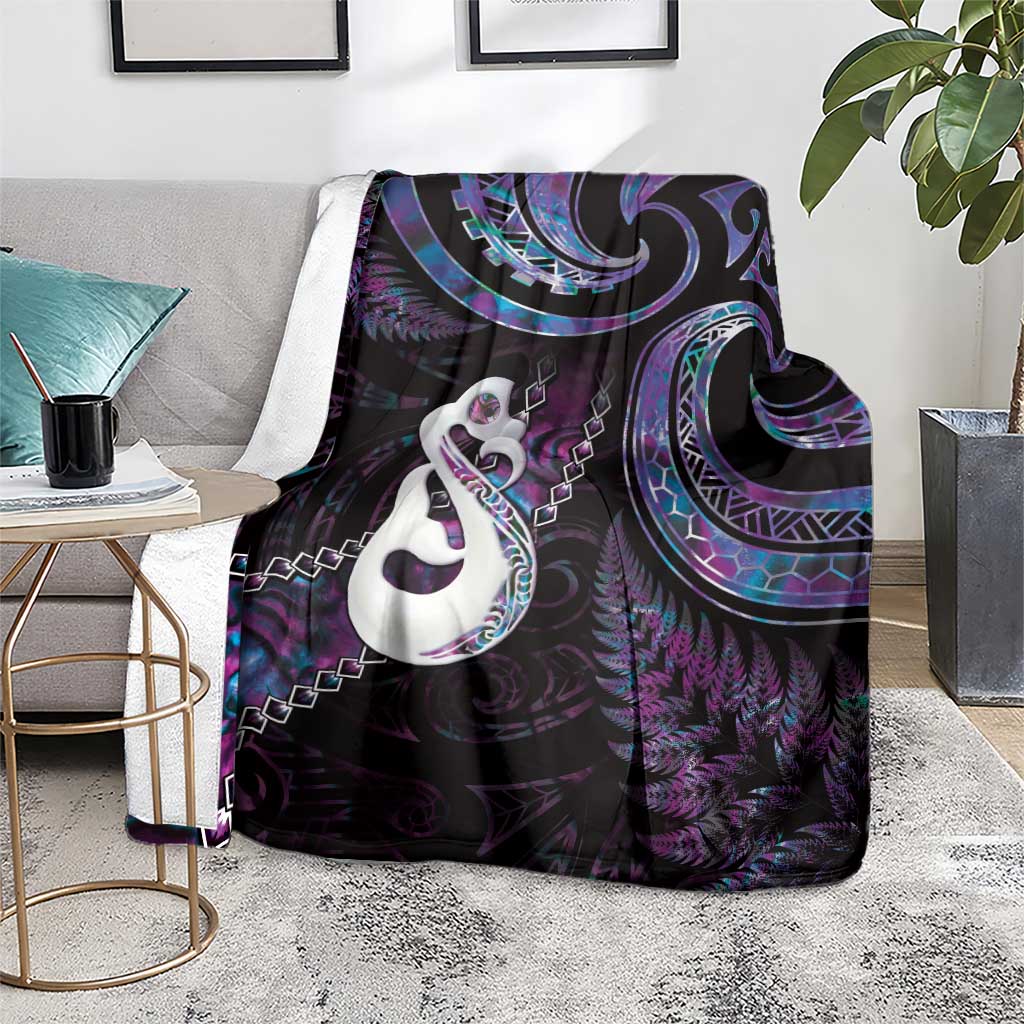 New Zealand Aotearoa Blanket Maori Manaia Paua Shell Glitter Purple