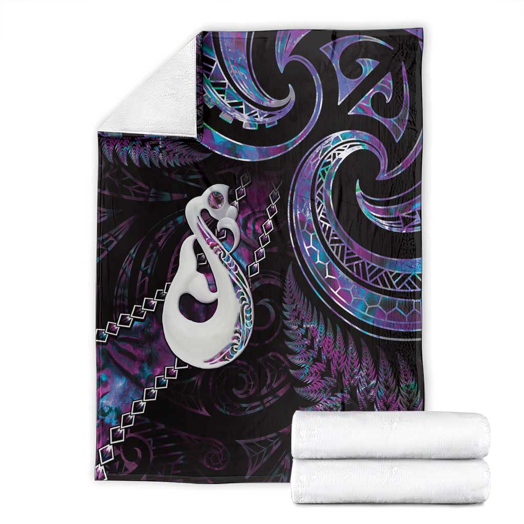 New Zealand Aotearoa Blanket Maori Manaia Paua Shell Glitter Purple
