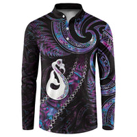 New Zealand Aotearoa Button Sweatshirt Maori Manaia Paua Shell Glitter Purple