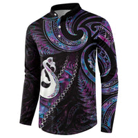New Zealand Aotearoa Button Sweatshirt Maori Manaia Paua Shell Glitter Purple