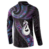 New Zealand Aotearoa Button Sweatshirt Maori Manaia Paua Shell Glitter Purple