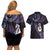 New Zealand Aotearoa Couples Matching Off Shoulder Short Dress and Hawaiian Shirt Maori Manaia Paua Shell Glitter Purple