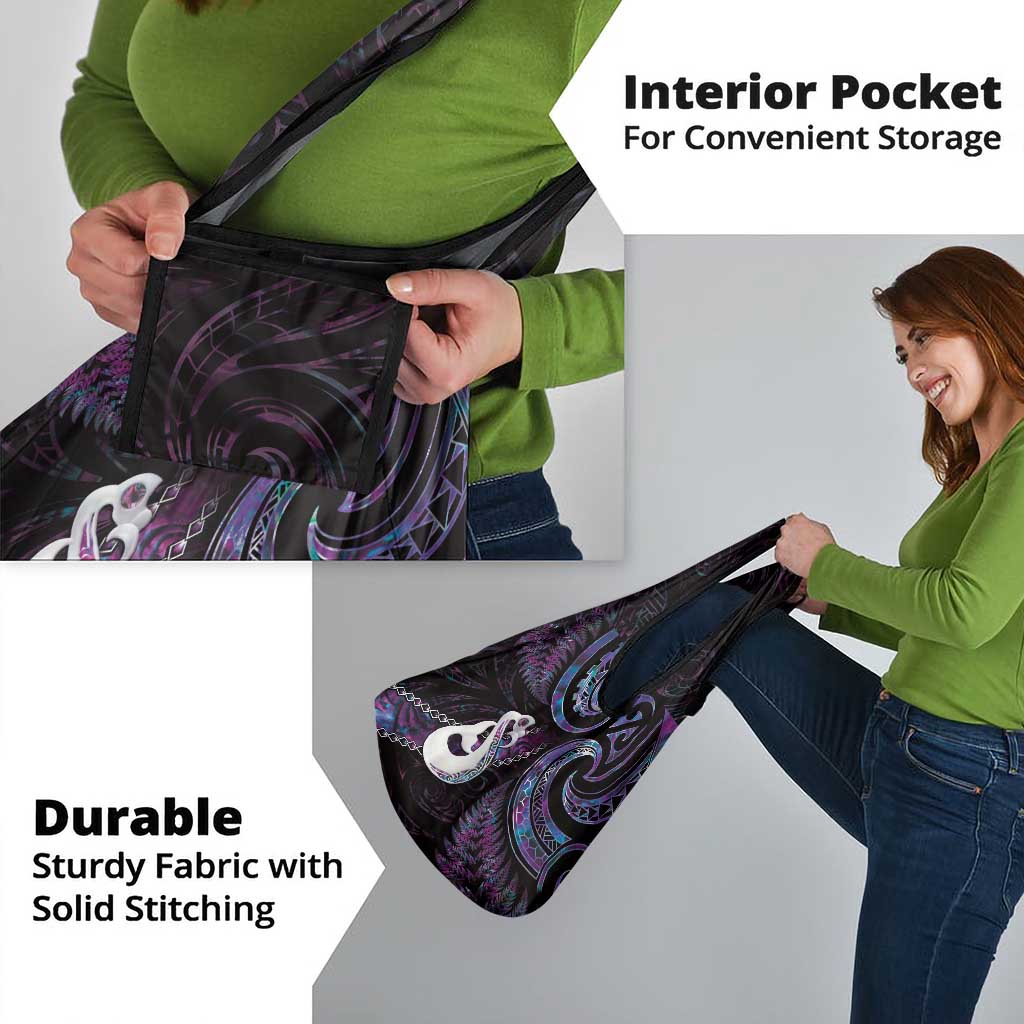 New Zealand Aotearoa Grocery Bag Maori Manaia Paua Shell Glitter Purple