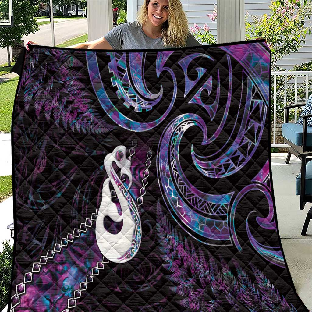 New Zealand Aotearoa Quilt Maori Manaia Paua Shell Glitter Purple LT05 Purple - Polynesian Pride