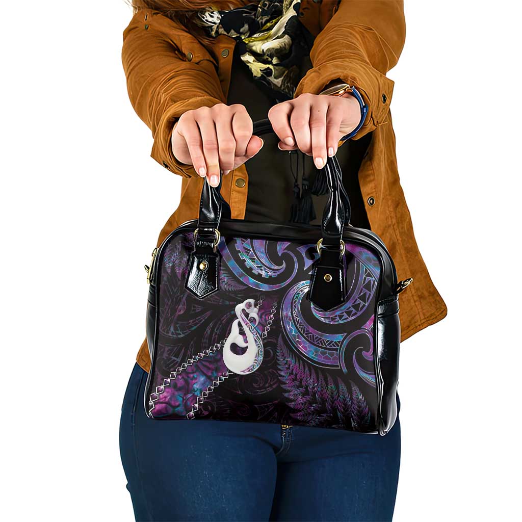 New Zealand Aotearoa Shoulder Handbag Maori Manaia Paua Shell Glitter Purple LT05 One Size Purple - Polynesian Pride
