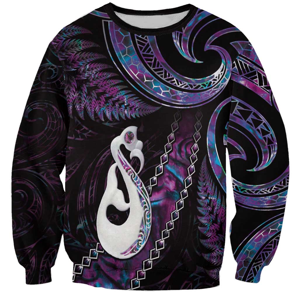 New Zealand Aotearoa Sweatshirt Maori Manaia Paua Shell Glitter Purple