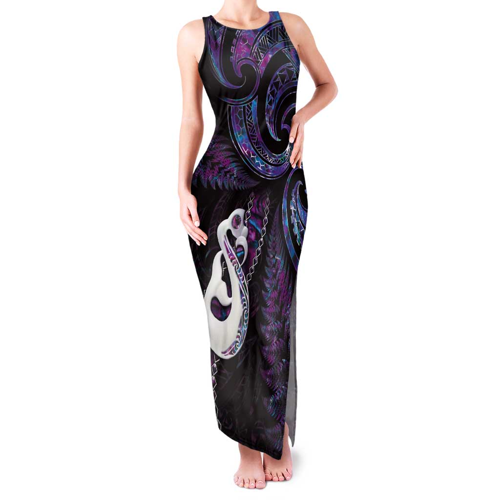 New Zealand Aotearoa Tank Maxi Dress Maori Manaia Paua Shell Glitter Purple LT05 Women Purple - Polynesian Pride