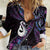 New Zealand Aotearoa Women Casual Shirt Maori Manaia Paua Shell Glitter Purple