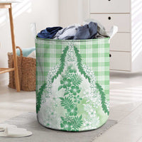 Aloha Hawaii Palaka Laundry Basket Green Plumeria Lei - Polynesian Pride