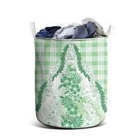 Aloha Hawaii Palaka Laundry Basket Green Plumeria Lei - Polynesian Pride