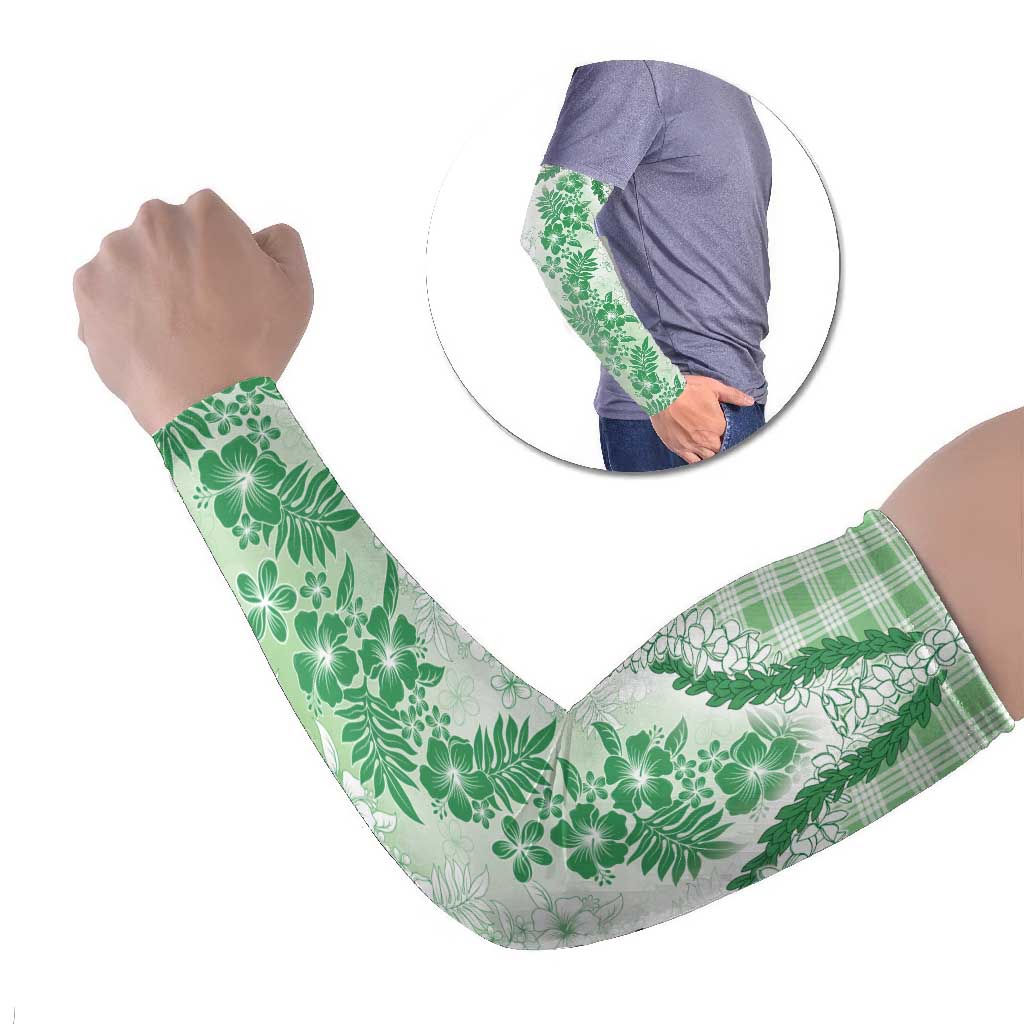 Aloha Hawaii Palaka Arm Sleeves Green Plumeria Lei - Polynesian Pride